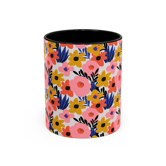 Floral Accent Coffee Mug - Colorful Flower Design, Perfect for Spring and Coffee Lovers