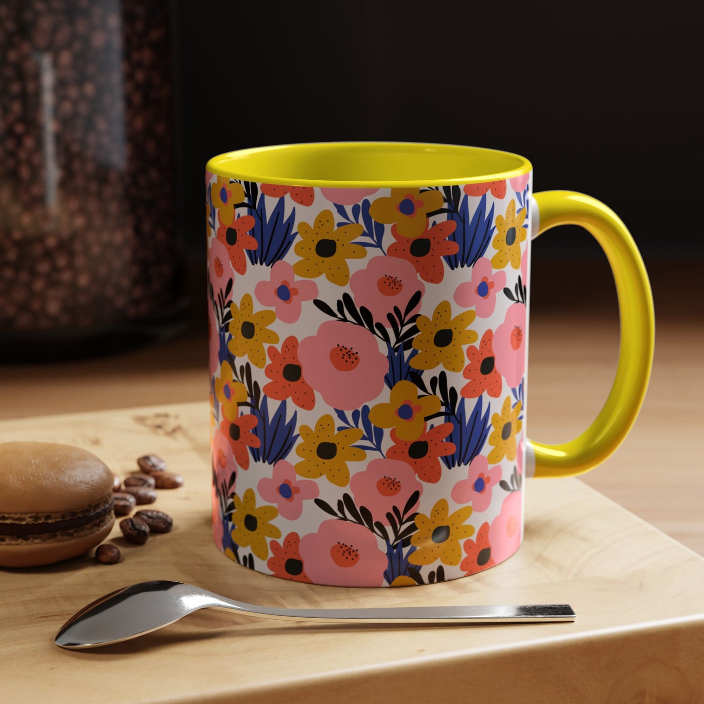 Floral Accent Coffee Mug - Colorful Flower Design, Perfect for Spring and Coffee Lovers