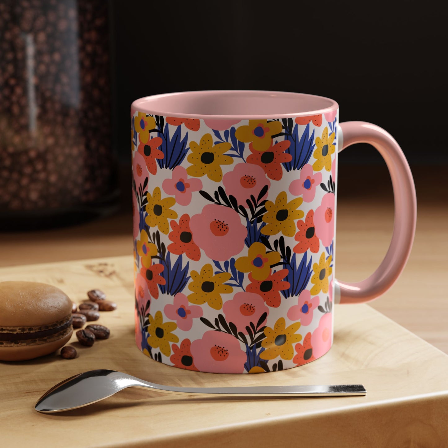 Floral Accent Coffee Mug - Colorful Flower Design, Perfect for Spring and Coffee Lovers