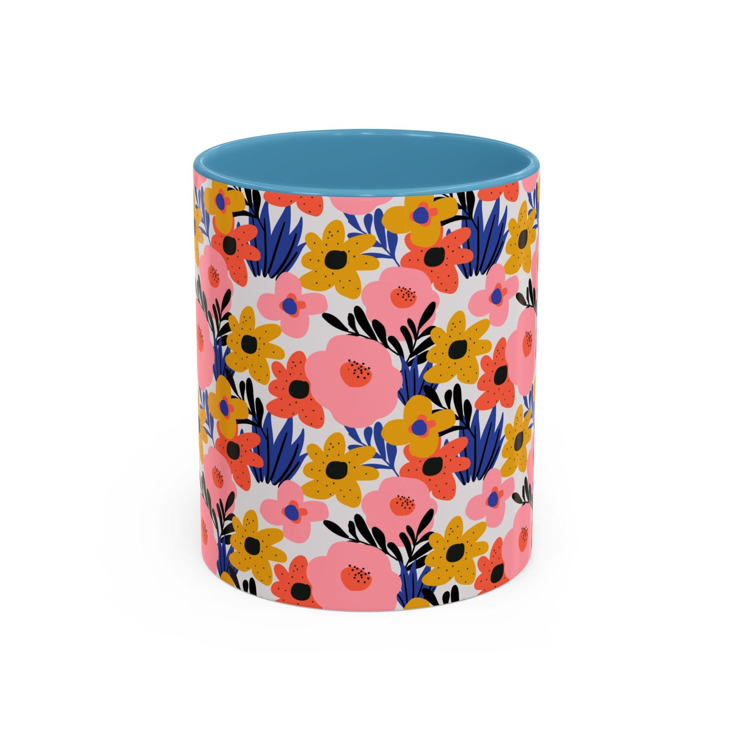 Floral Accent Coffee Mug - Colorful Flower Design, Perfect for Spring and Coffee Lovers