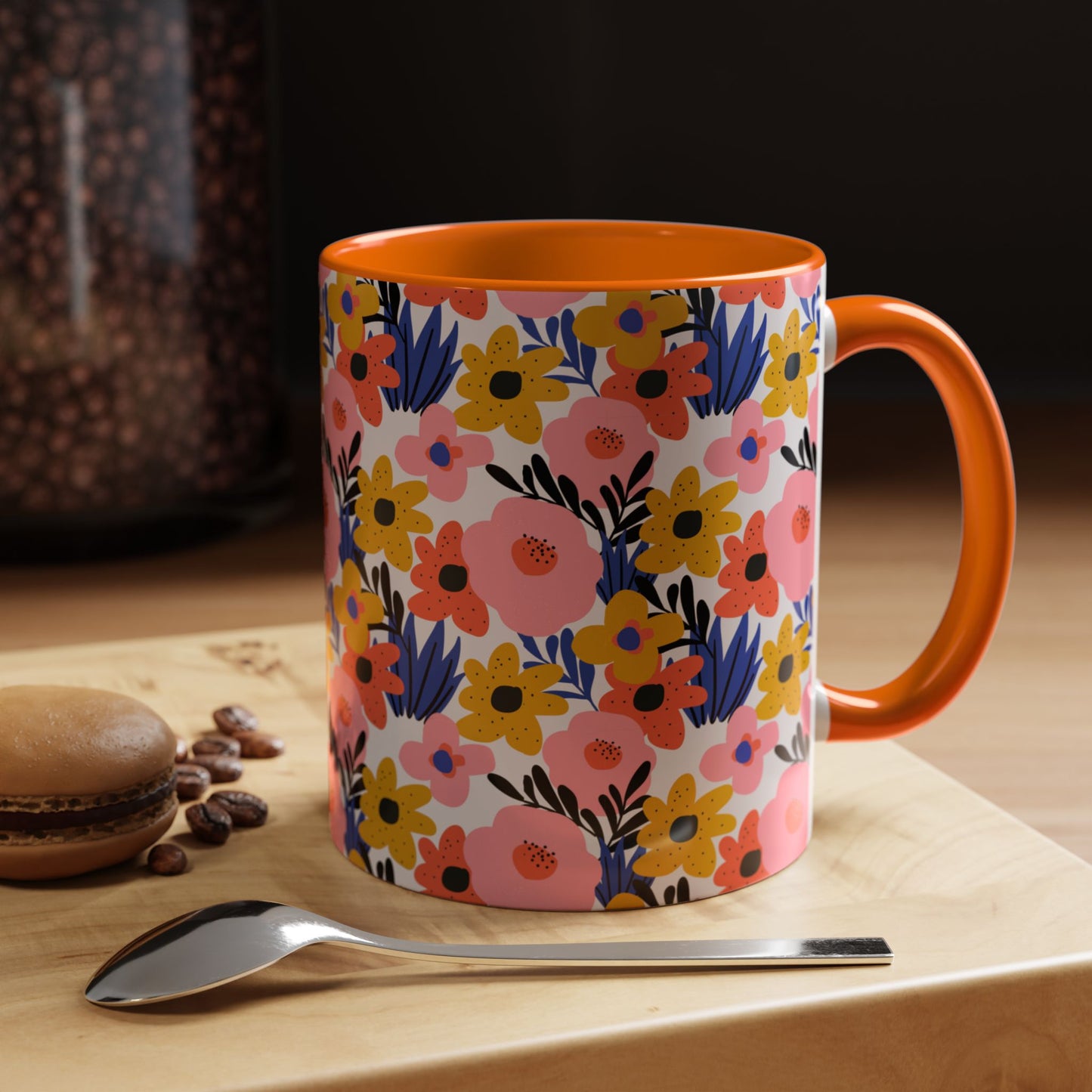 Floral Accent Coffee Mug - Colorful Flower Design, Perfect for Spring and Coffee Lovers