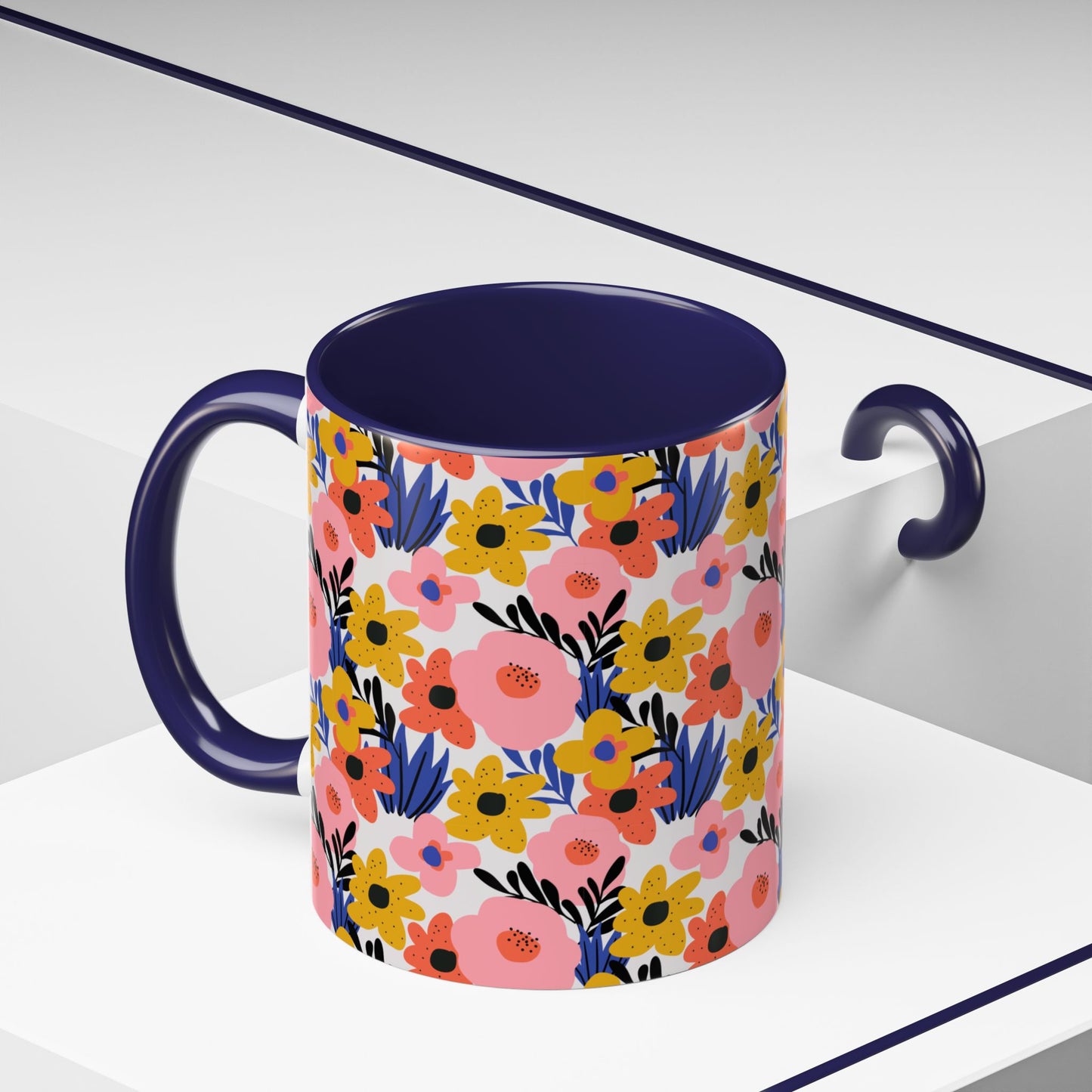 Floral Accent Coffee Mug - Colorful Flower Design, Perfect for Spring and Coffee Lovers