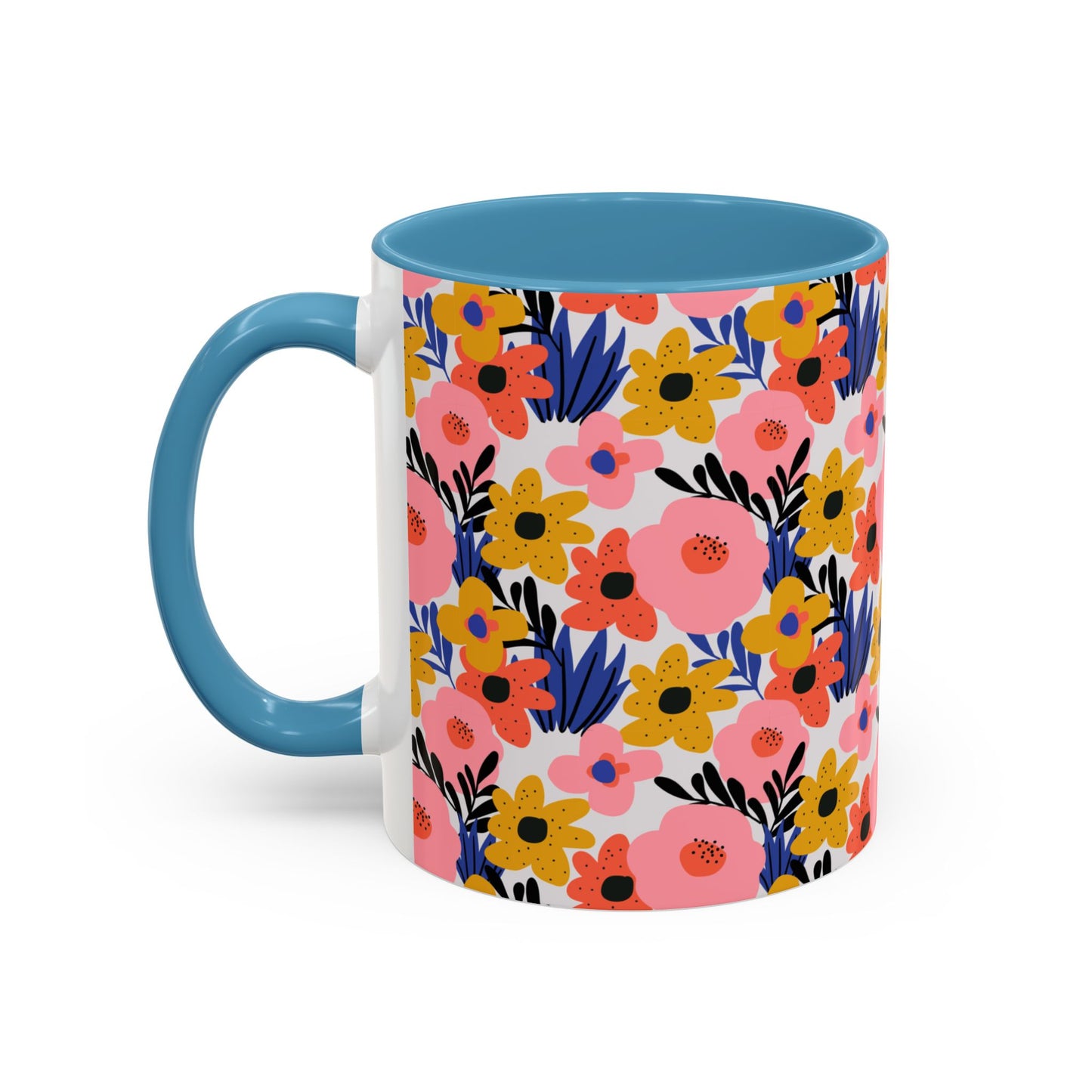 Floral Accent Coffee Mug - Colorful Flower Design, Perfect for Spring and Coffee Lovers