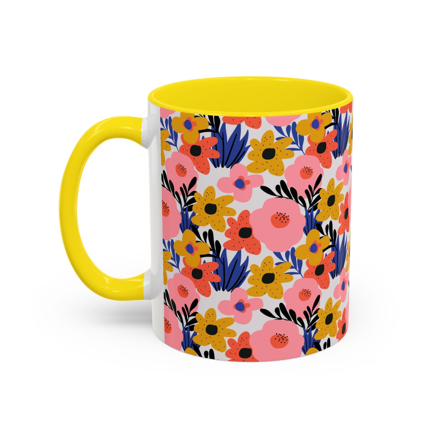Floral Accent Coffee Mug - Colorful Flower Design, Perfect for Spring and Coffee Lovers