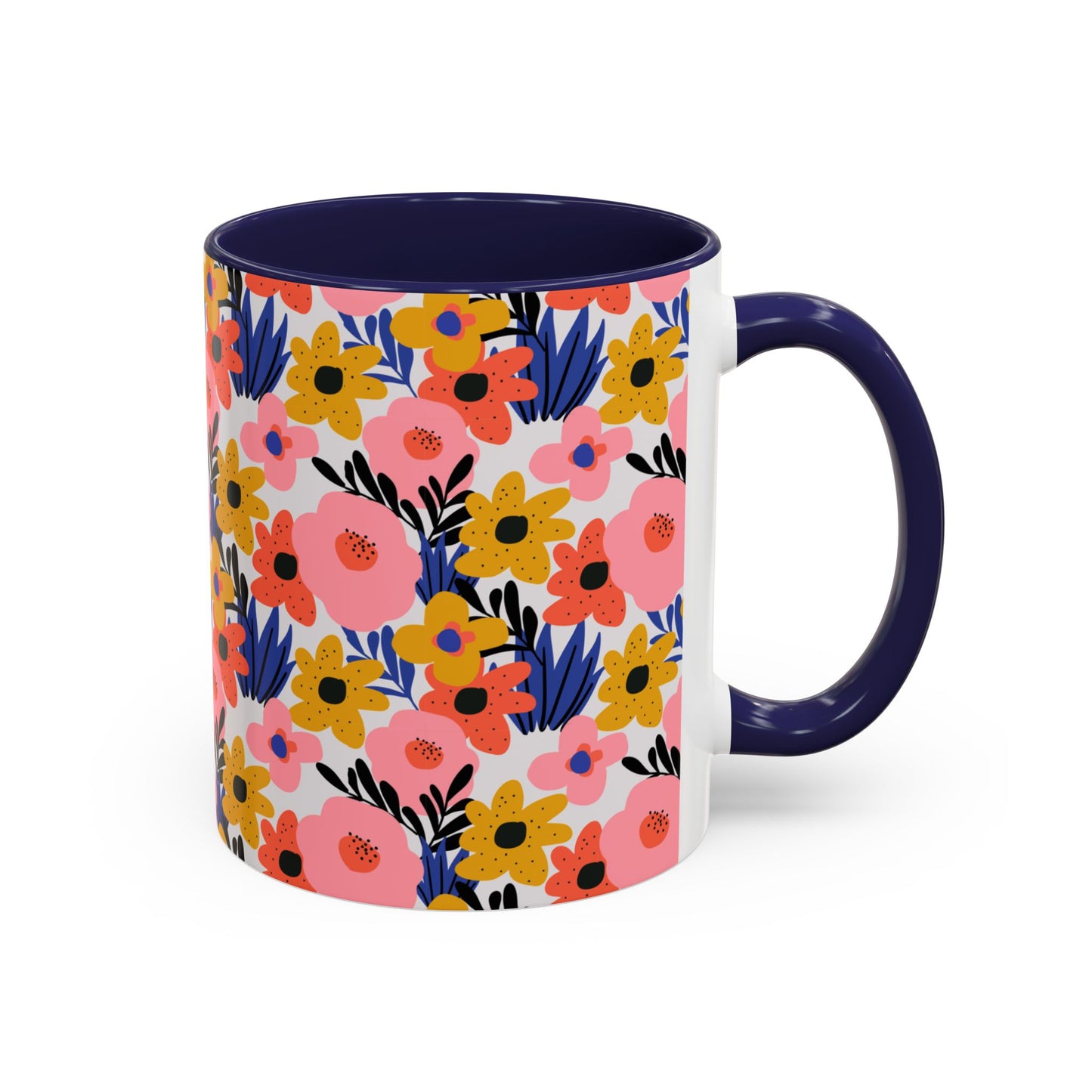 Floral Accent Coffee Mug - Colorful Flower Design, Perfect for Spring and Coffee Lovers