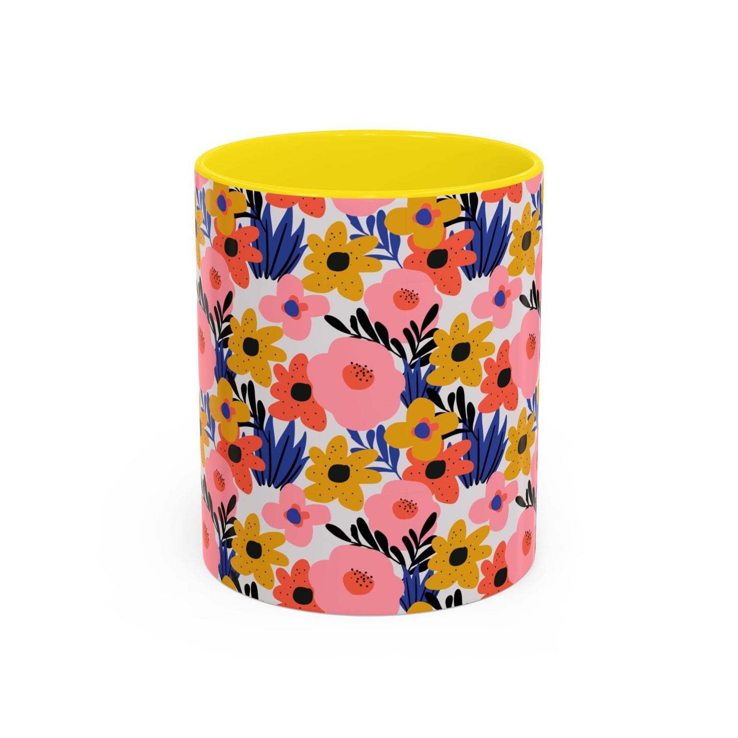 Floral Accent Coffee Mug - Colorful Flower Design, Perfect for Spring and Coffee Lovers