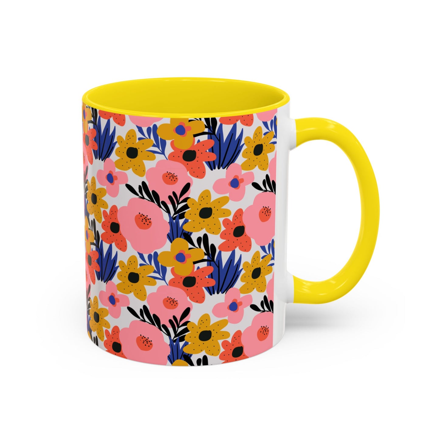 Floral Accent Coffee Mug - Colorful Flower Design, Perfect for Spring and Coffee Lovers