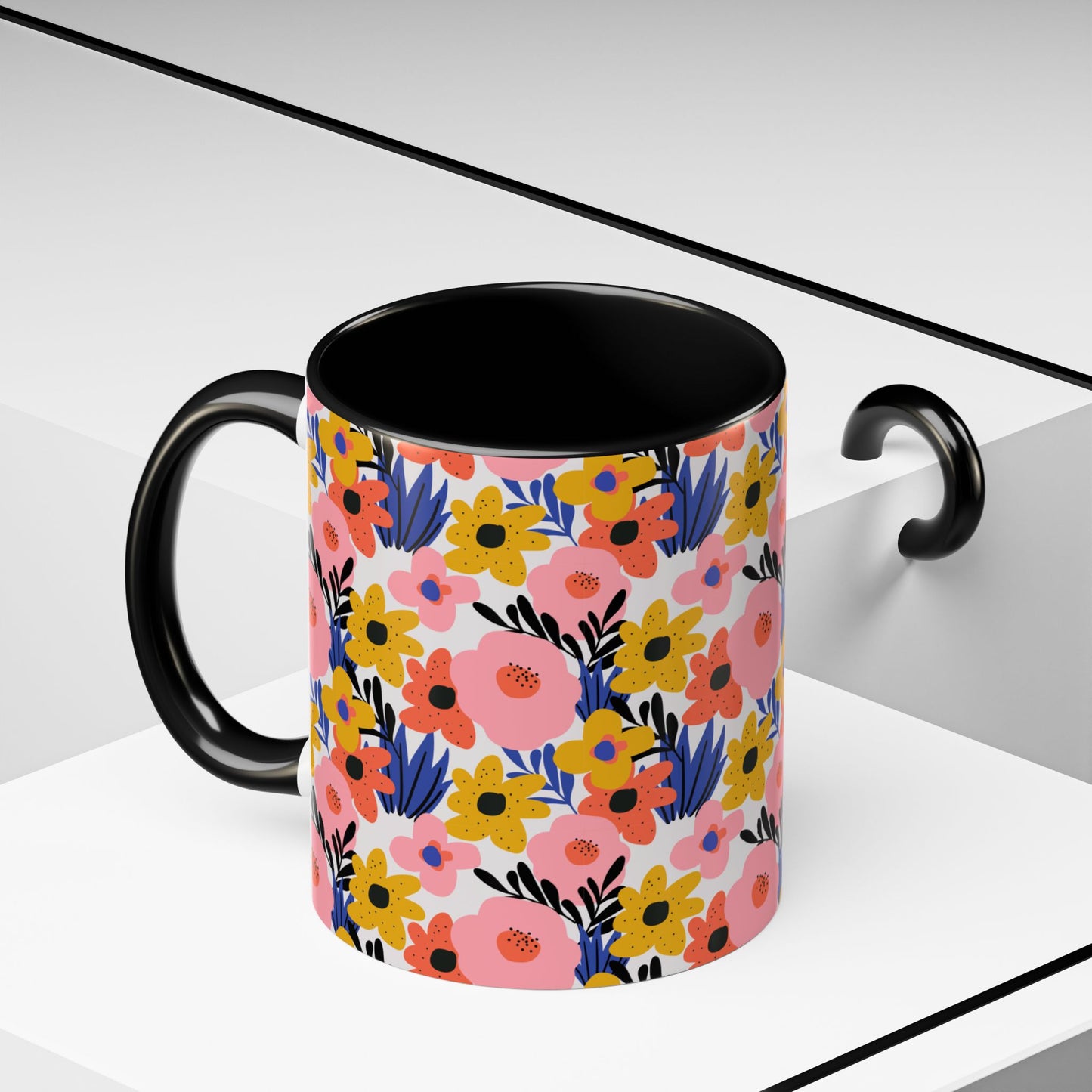 Floral Accent Coffee Mug - Colorful Flower Design, Perfect for Spring and Coffee Lovers