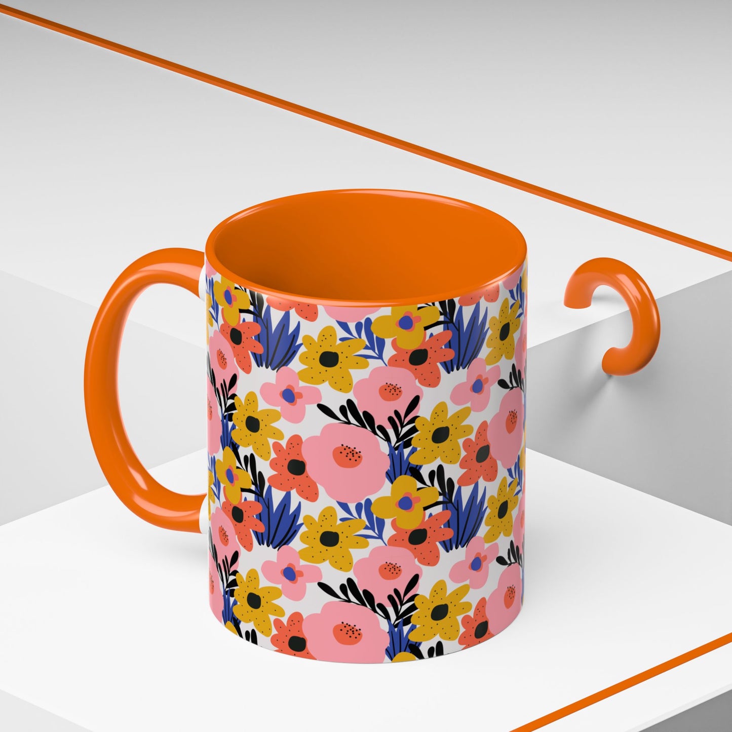 Floral Accent Coffee Mug - Colorful Flower Design, Perfect for Spring and Coffee Lovers
