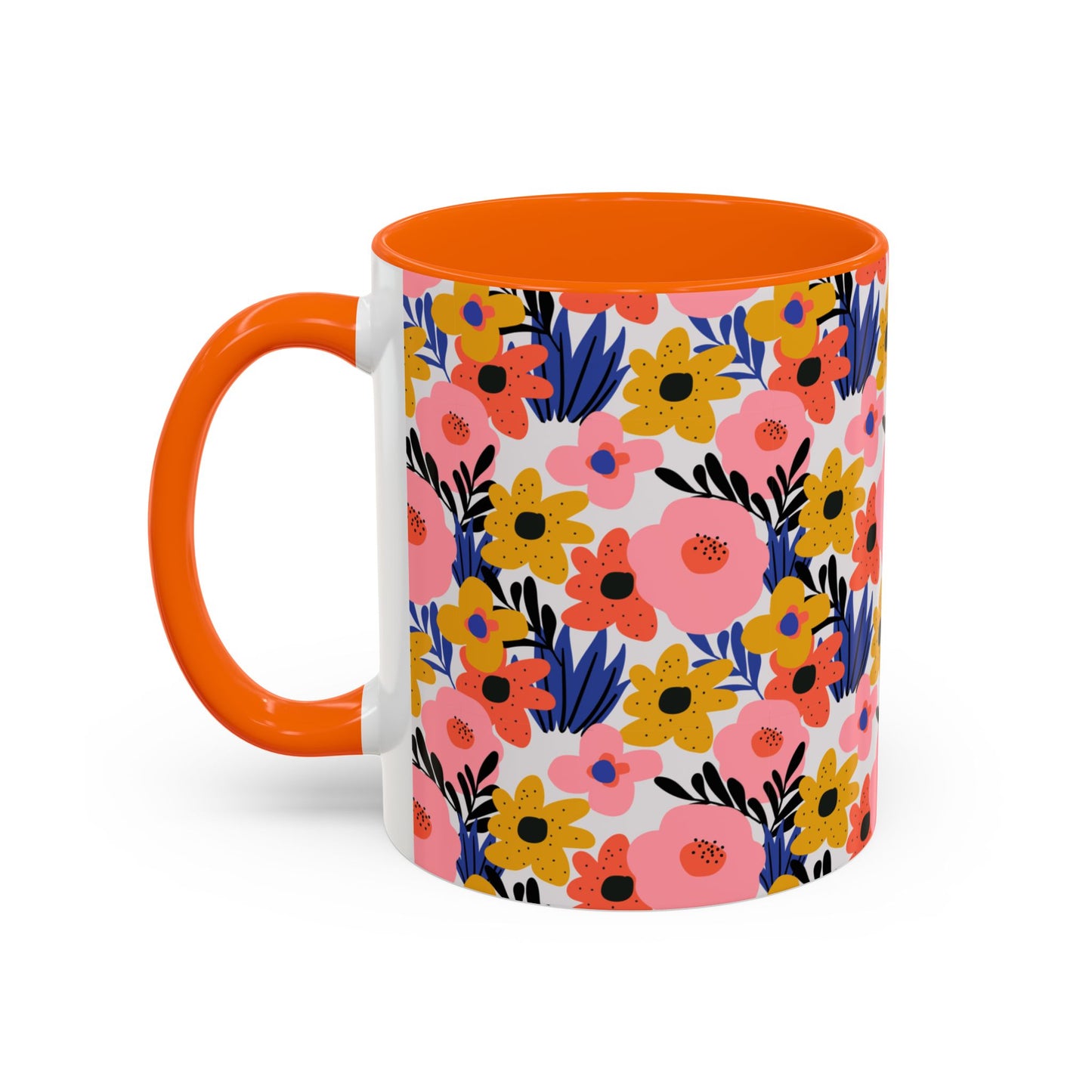 Floral Accent Coffee Mug - Colorful Flower Design, Perfect for Spring and Coffee Lovers