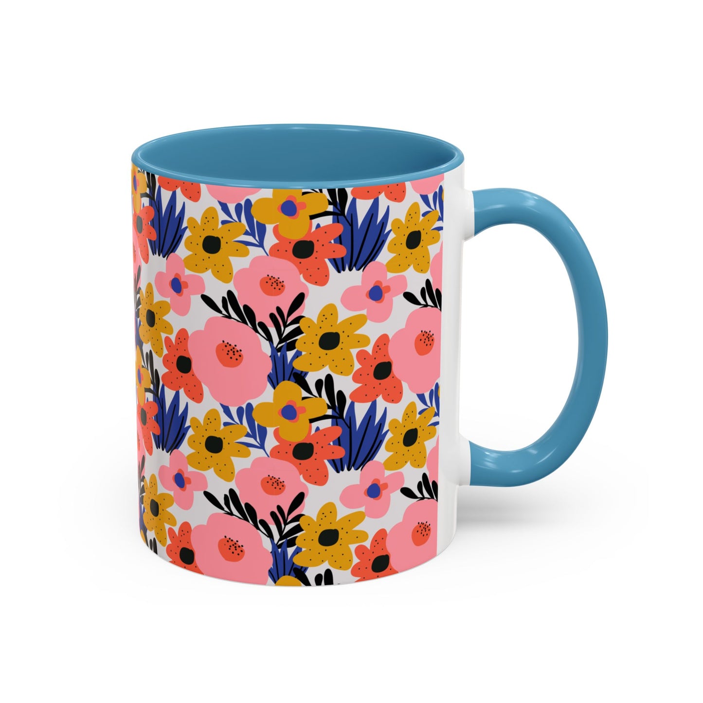 Floral Accent Coffee Mug - Colorful Flower Design, Perfect for Spring and Coffee Lovers