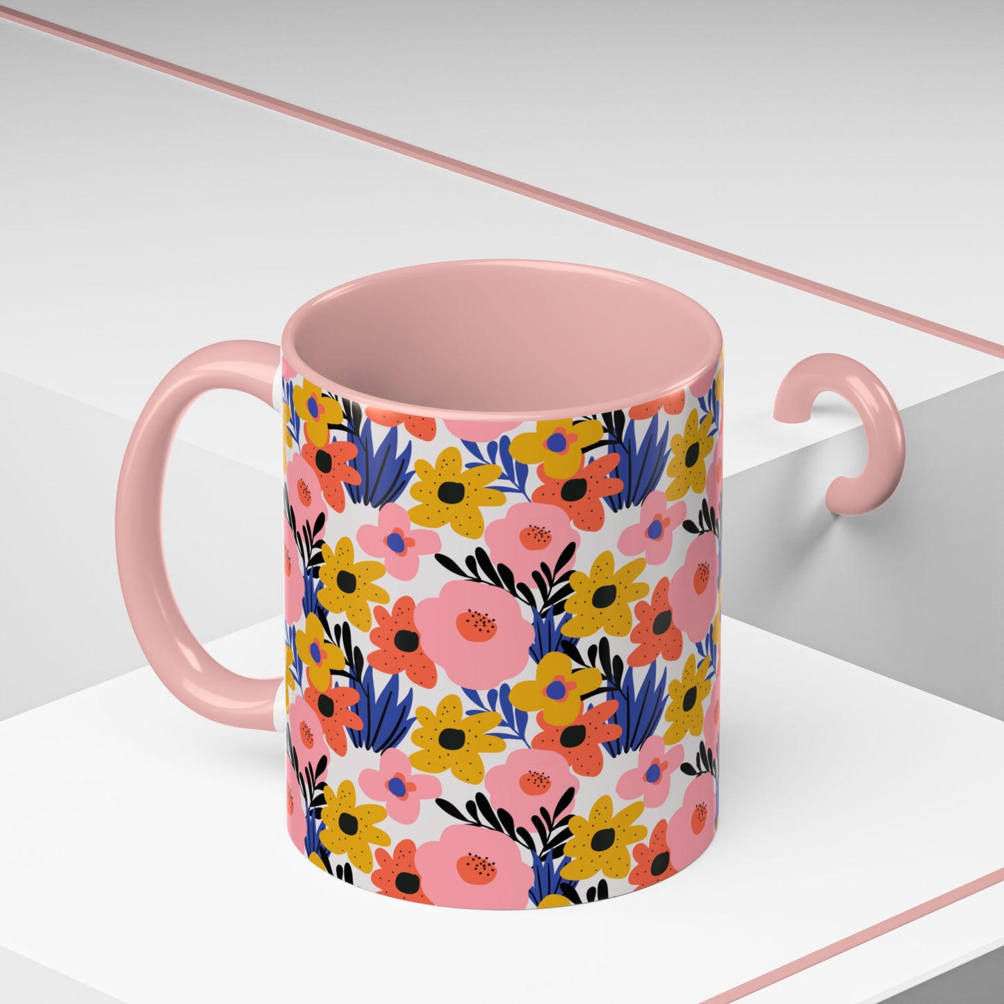 Floral Accent Coffee Mug - Colorful Flower Design, Perfect for Spring and Coffee Lovers