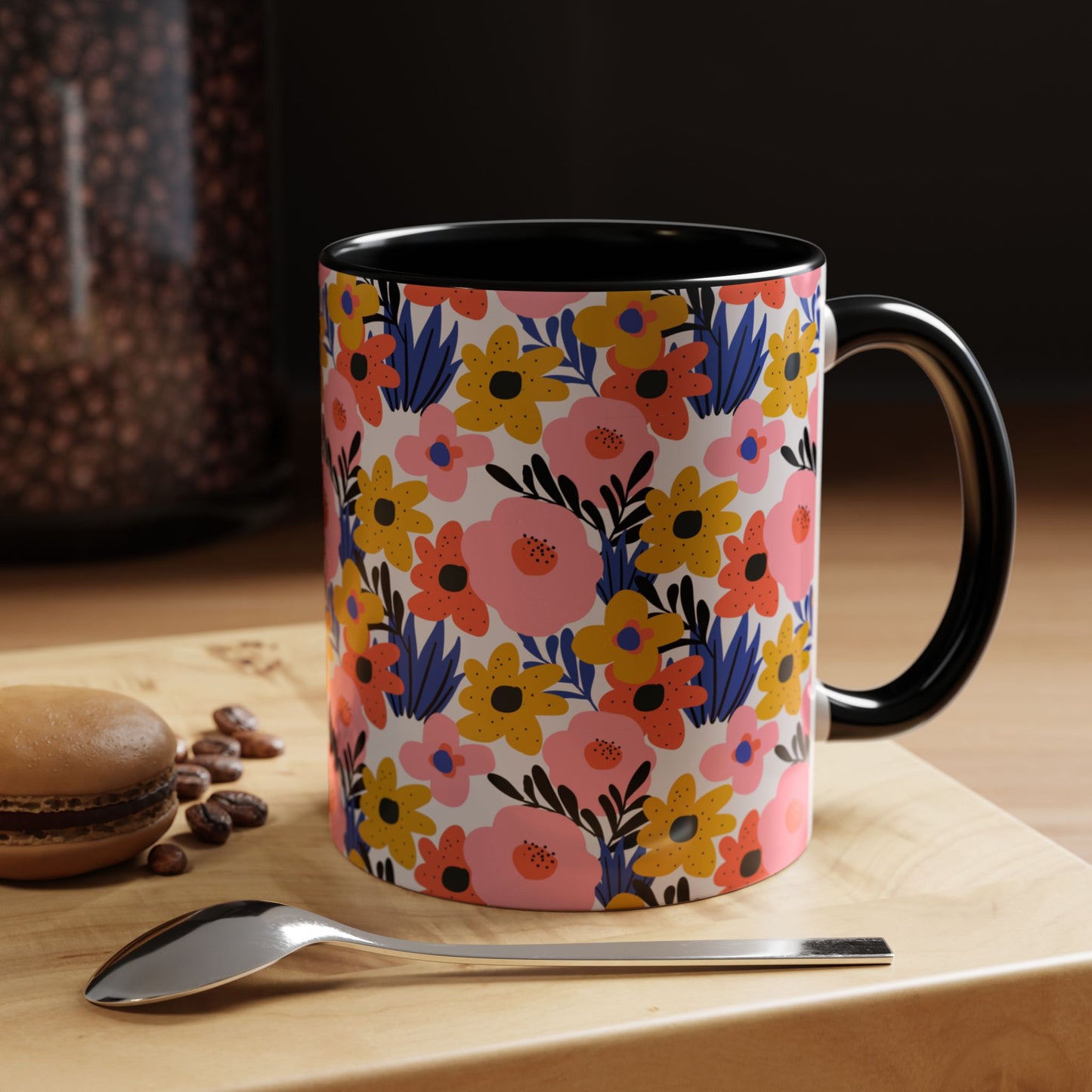Floral Accent Coffee Mug - Colorful Flower Design, Perfect for Spring and Coffee Lovers