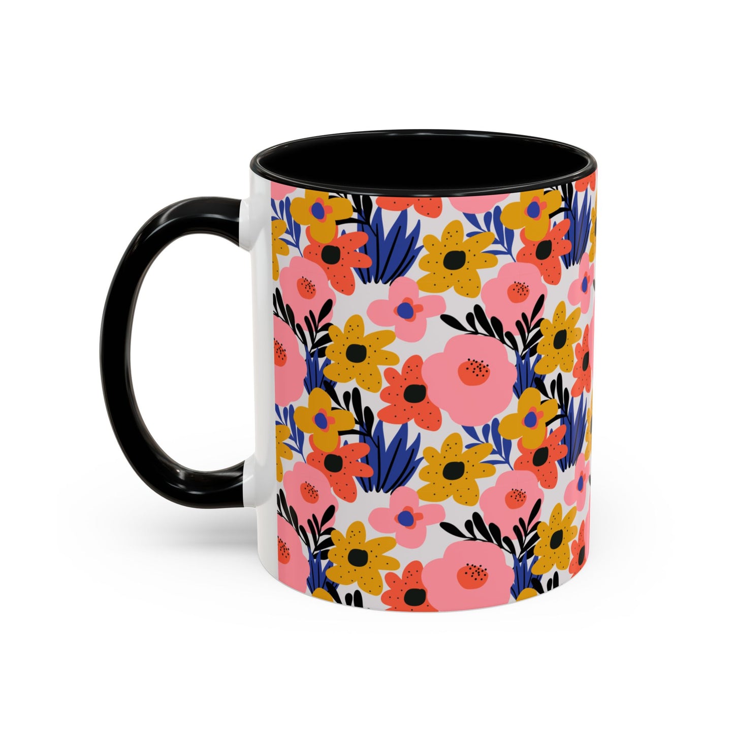 Floral Accent Coffee Mug - Colorful Flower Design, Perfect for Spring and Coffee Lovers