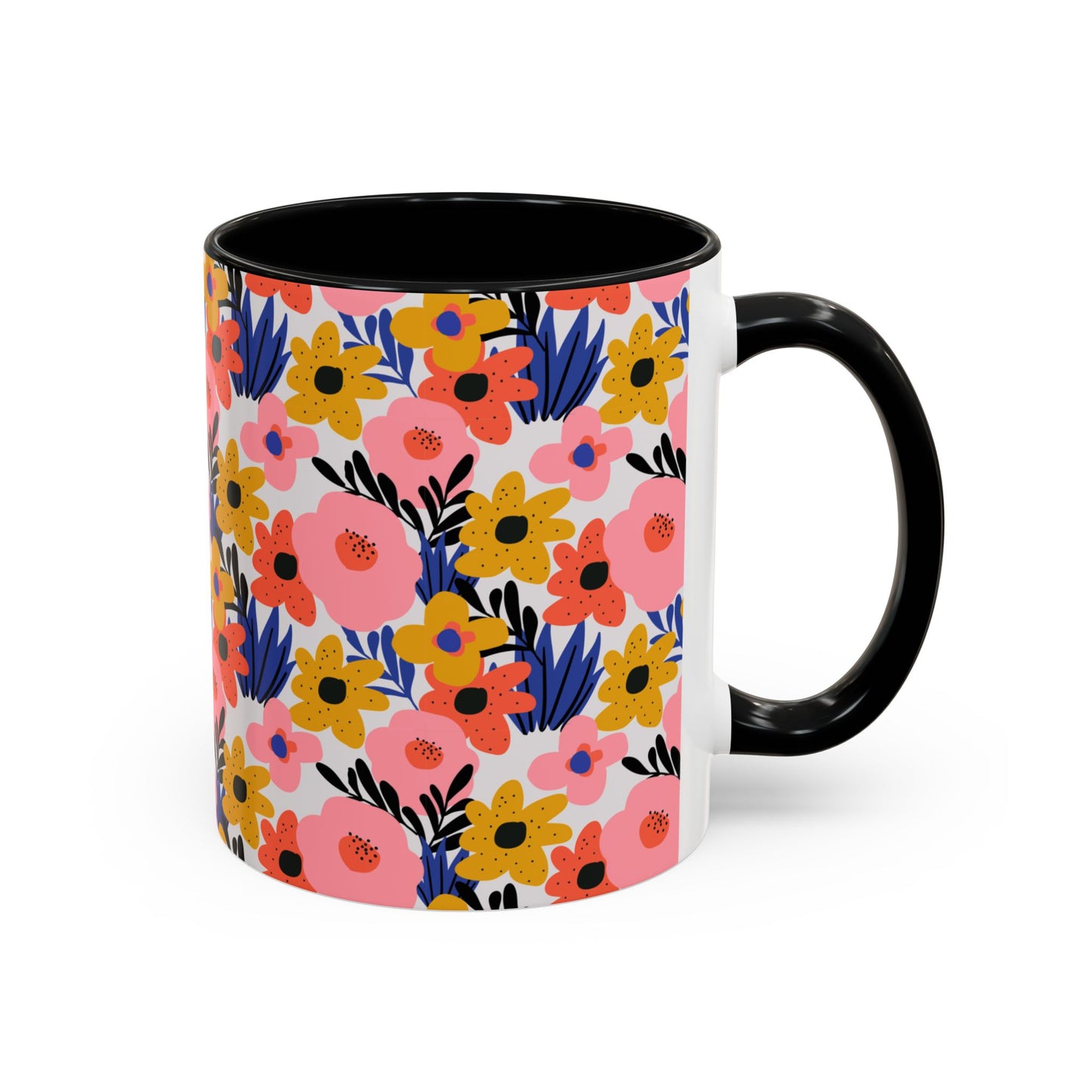 Floral Accent Coffee Mug - Colorful Flower Design, Perfect for Spring and Coffee Lovers