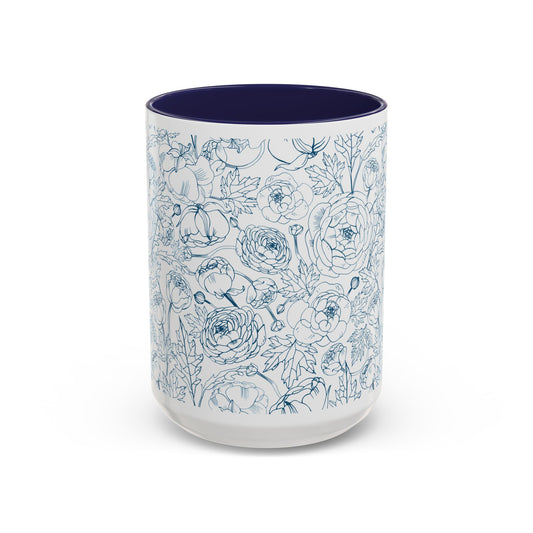 Navy Garden Doodles Coffee Mug - Elegant Tea Cup for Home & Office