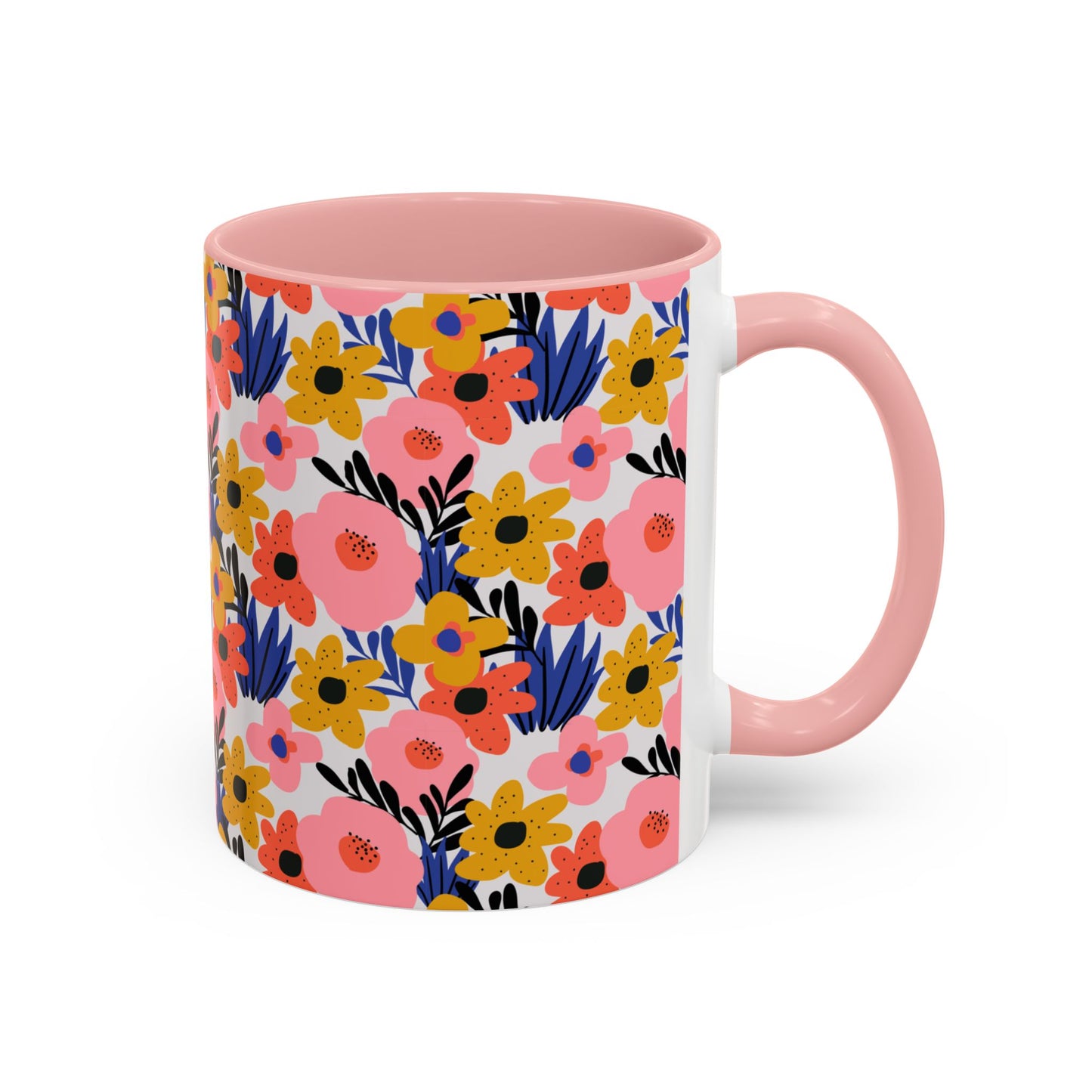 Floral Accent Coffee Mug - Colorful Flower Design, Perfect for Spring and Coffee Lovers