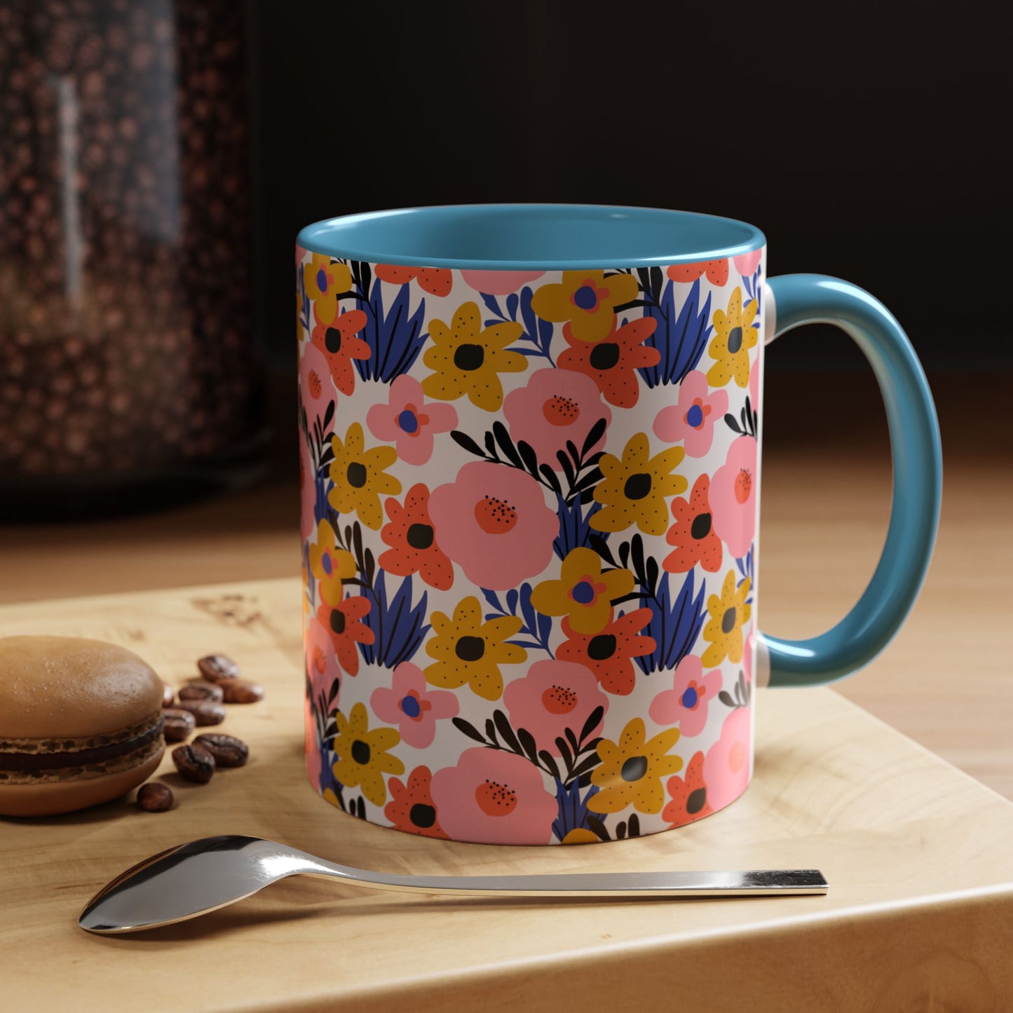 Floral Accent Coffee Mug - Colorful Flower Design, Perfect for Spring and Coffee Lovers