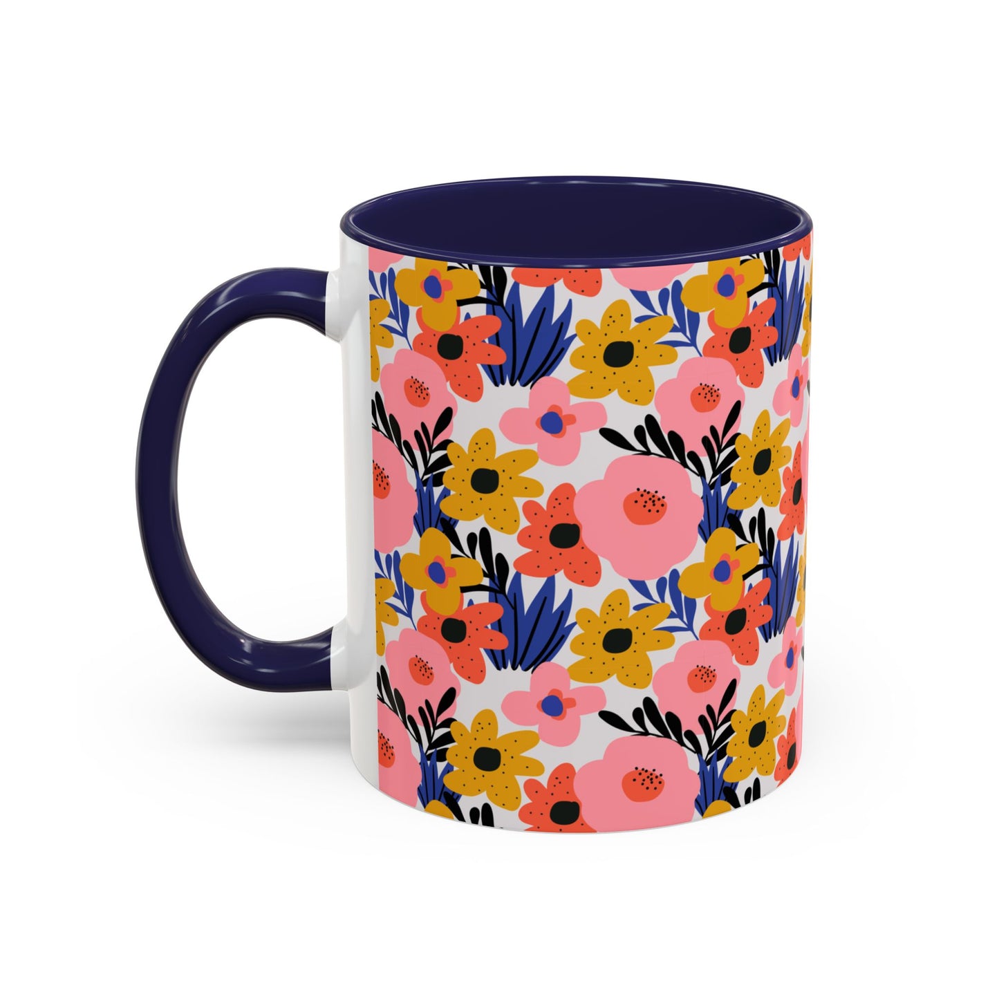 Floral Accent Coffee Mug - Colorful Flower Design, Perfect for Spring and Coffee Lovers