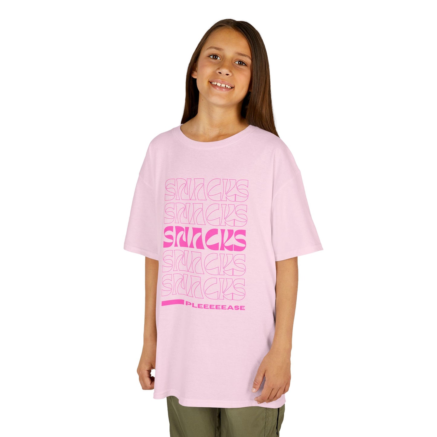 Snacks Pleeeease Pink Girls Graphic Tee - Snacks Kids Shirt