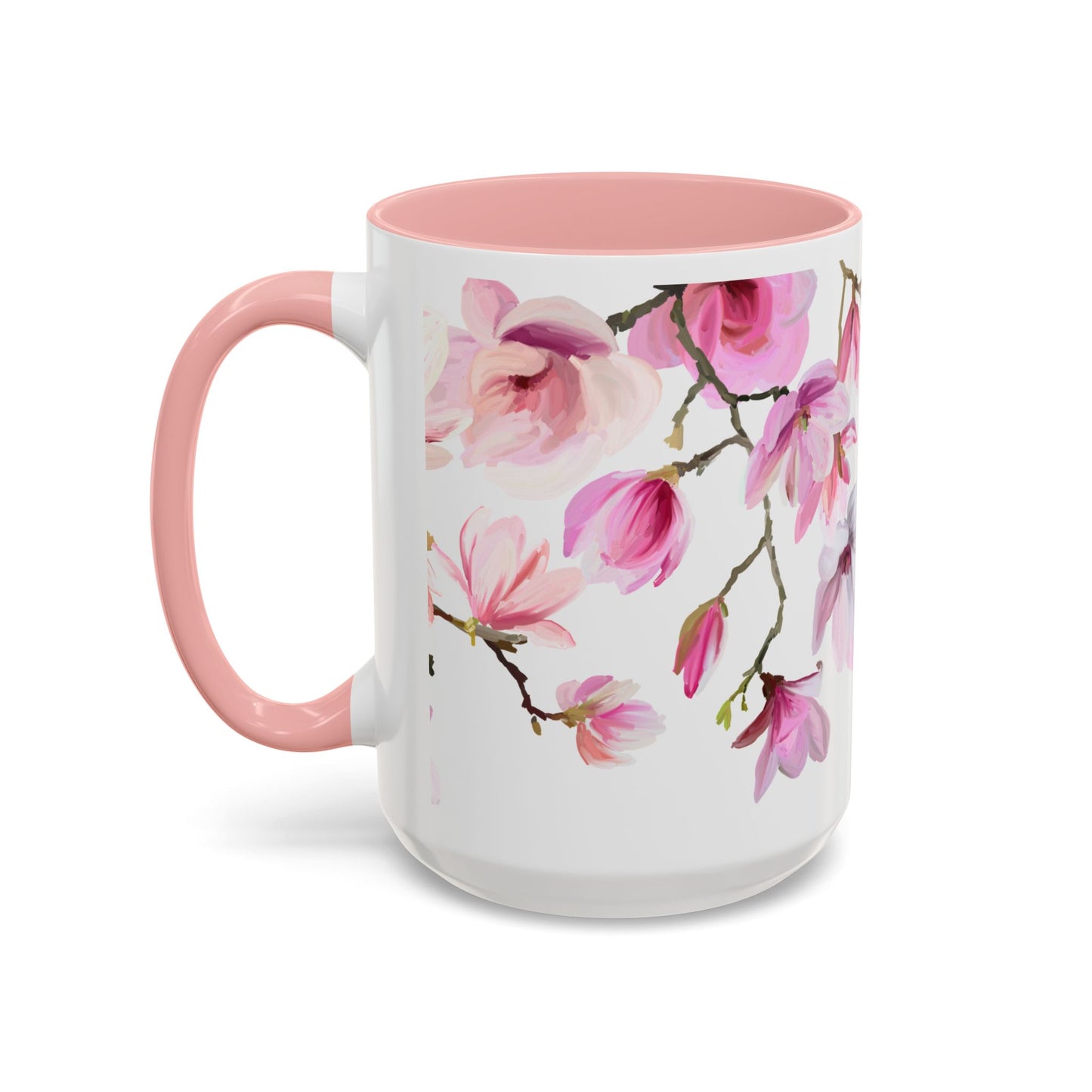 Pink Floral Accent Coffee Mug - 11oz & 15oz - Perfect Gift for Plant Lovers