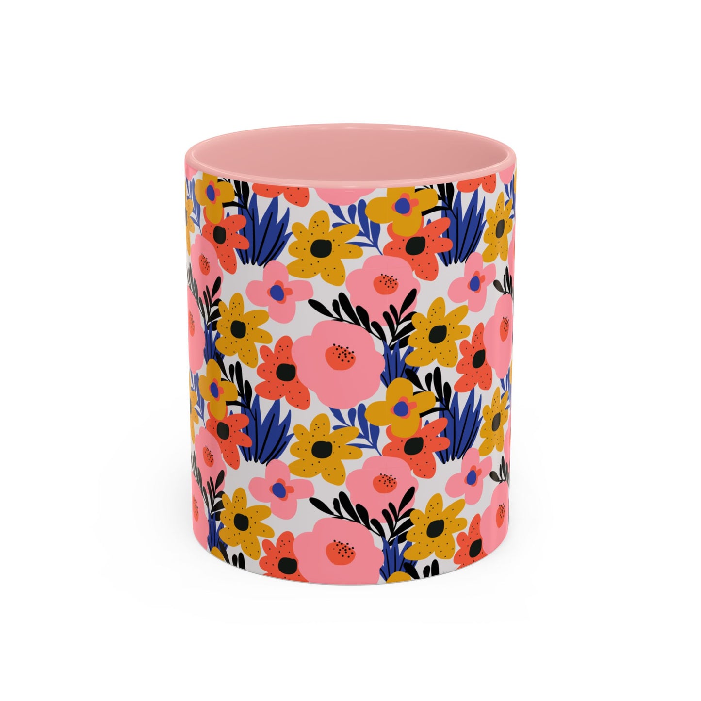 Floral Accent Coffee Mug - Colorful Flower Design, Perfect for Spring and Coffee Lovers