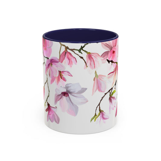 Pink Floral Accent Coffee Mug - 11oz & 15oz - Perfect Gift for Plant Lovers