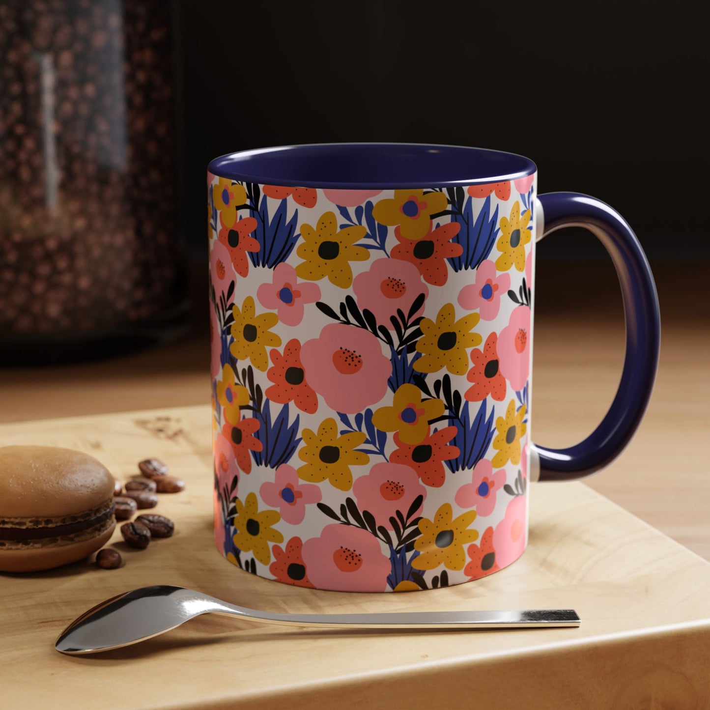 Floral Accent Coffee Mug - Colorful Flower Design, Perfect for Spring and Coffee Lovers