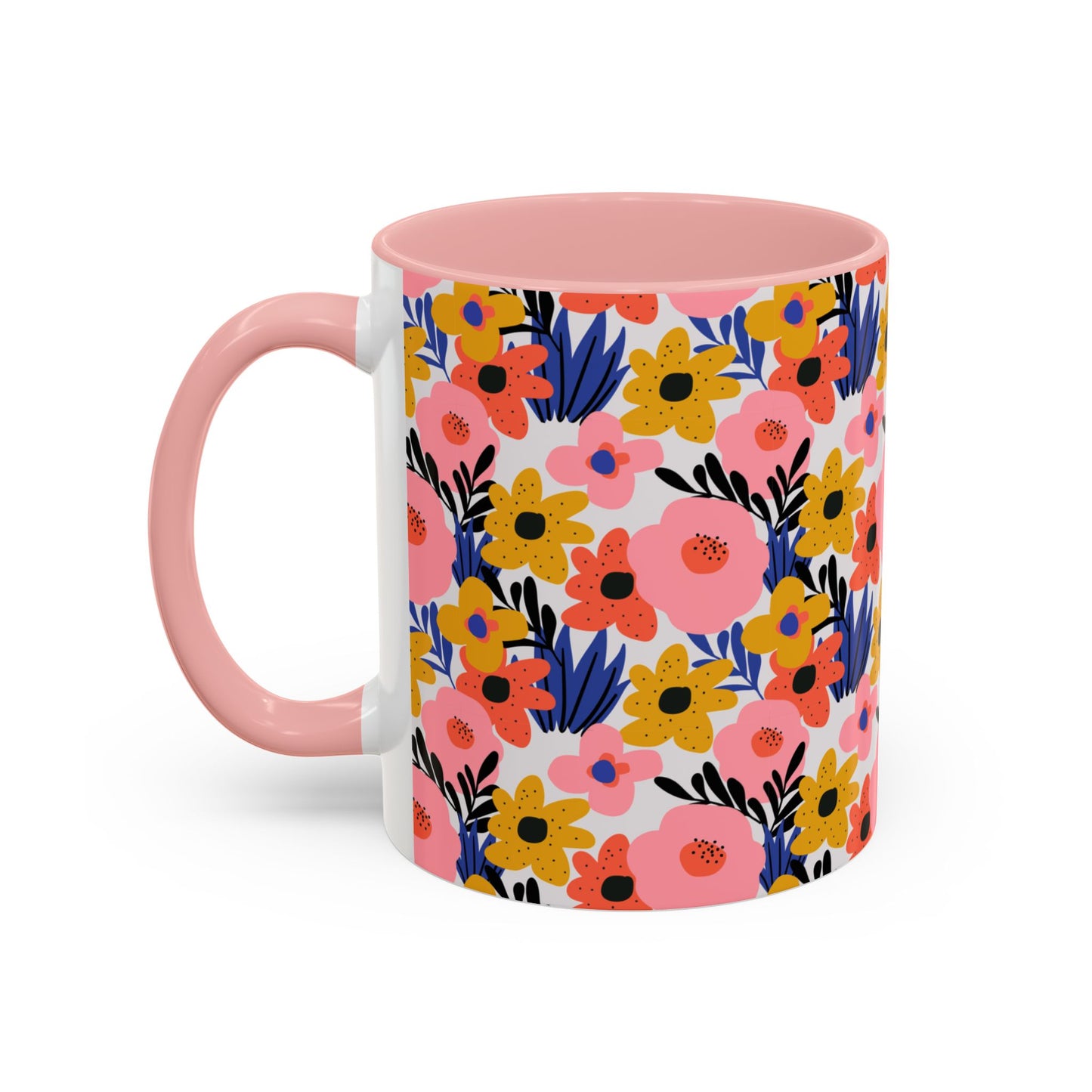 Floral Accent Coffee Mug - Colorful Flower Design, Perfect for Spring and Coffee Lovers