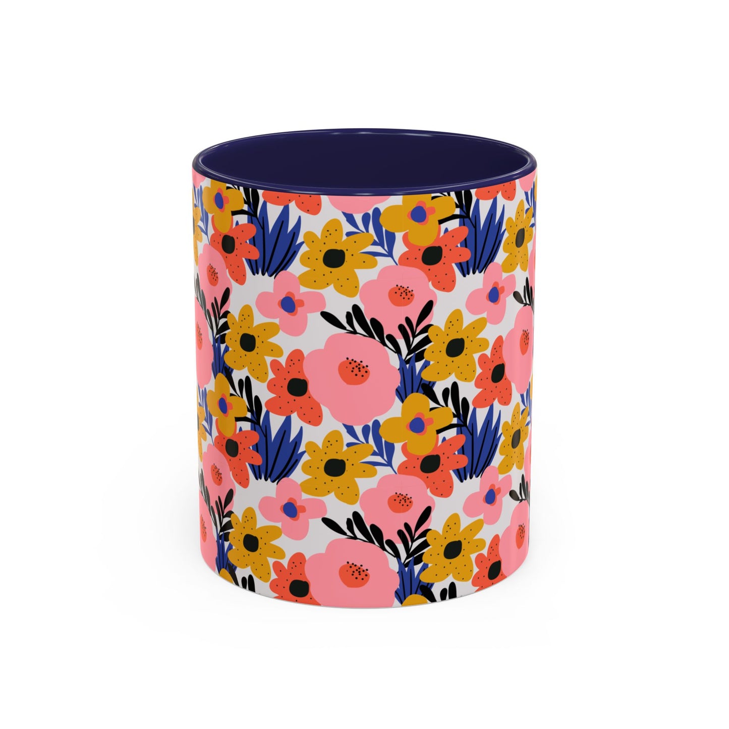 Floral Accent Coffee Mug - Colorful Flower Design, Perfect for Spring and Coffee Lovers