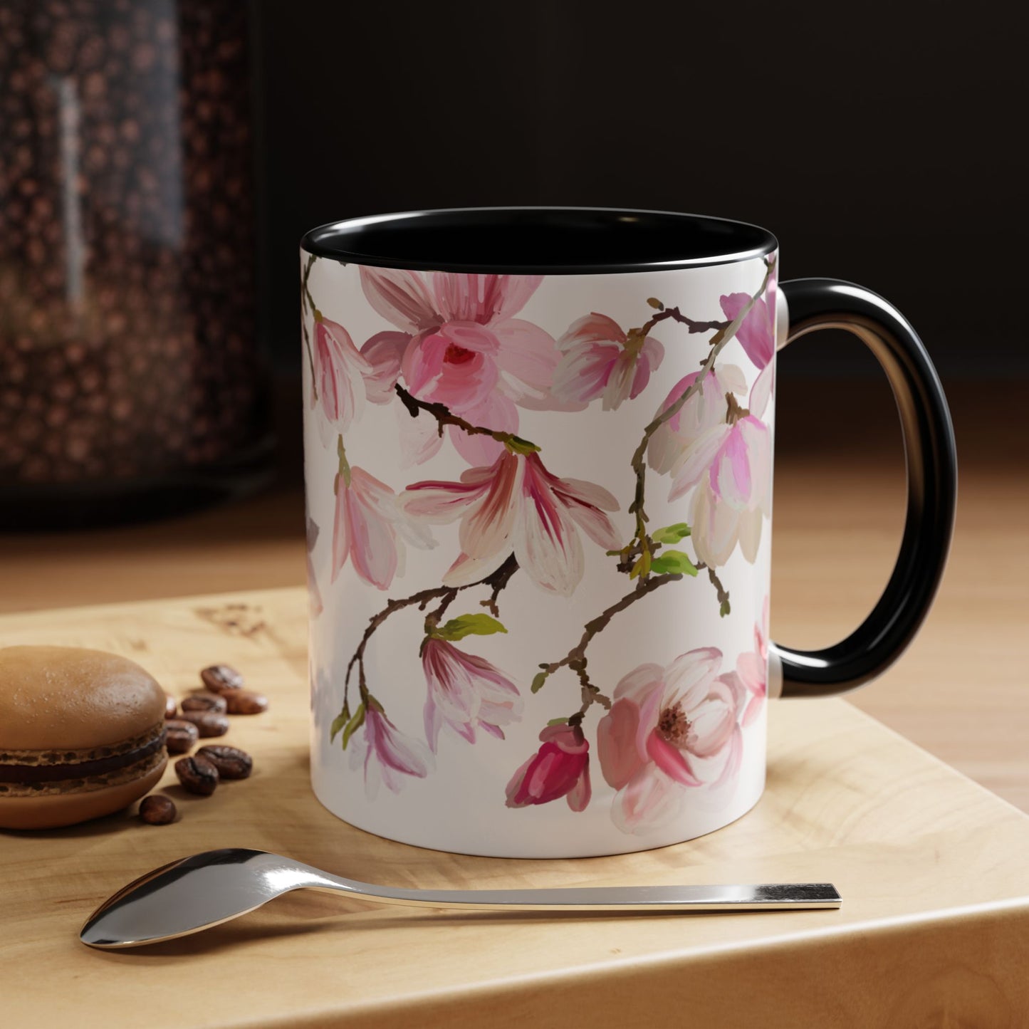 Pink Floral Accent Coffee Mug - 11oz & 15oz - Perfect Gift for Plant Lovers