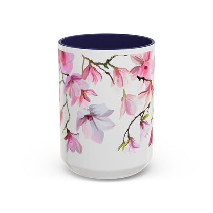 Pink Floral Accent Coffee Mug - 11oz & 15oz - Perfect Gift for Plant Lovers