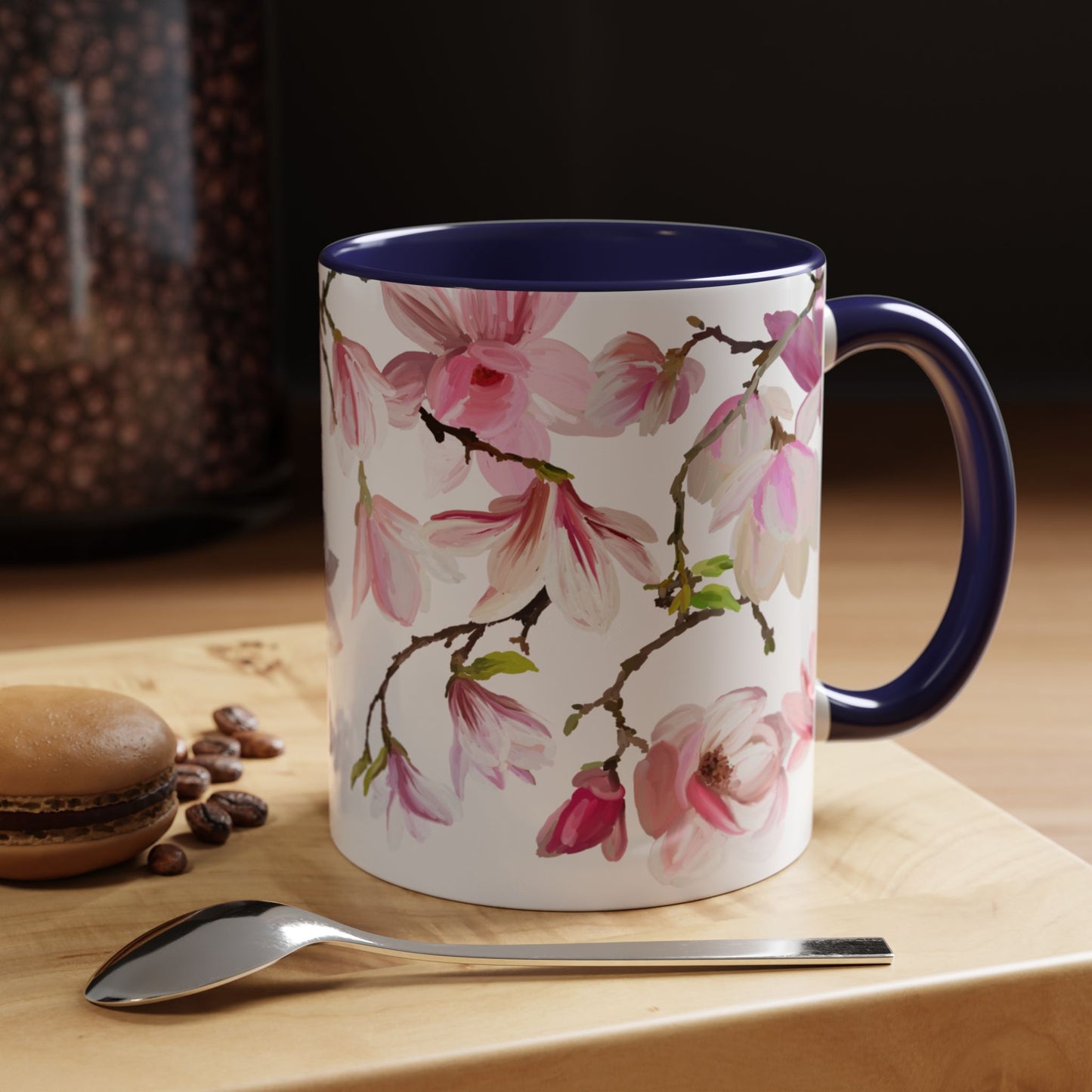 Pink Floral Accent Coffee Mug - 11oz & 15oz - Perfect Gift for Plant Lovers