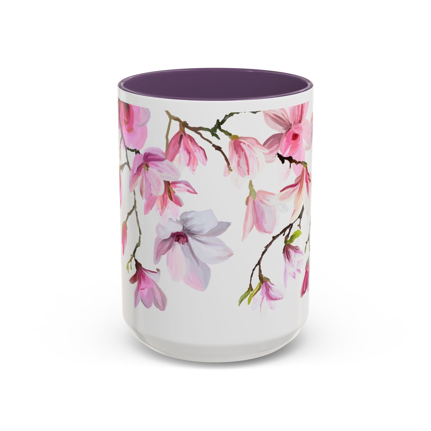 Pink Floral Accent Coffee Mug - 11oz & 15oz - Perfect Gift for Plant Lovers