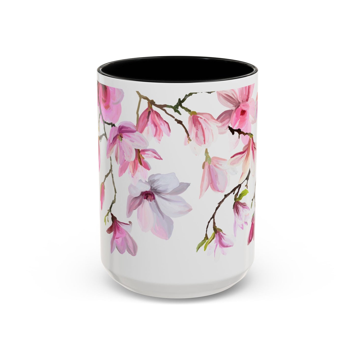 Pink Floral Accent Coffee Mug - 11oz & 15oz - Perfect Gift for Plant Lovers