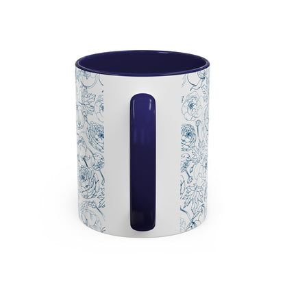 Navy Garden Doodles Coffee Mug - Elegant Tea Cup for Home & Office
