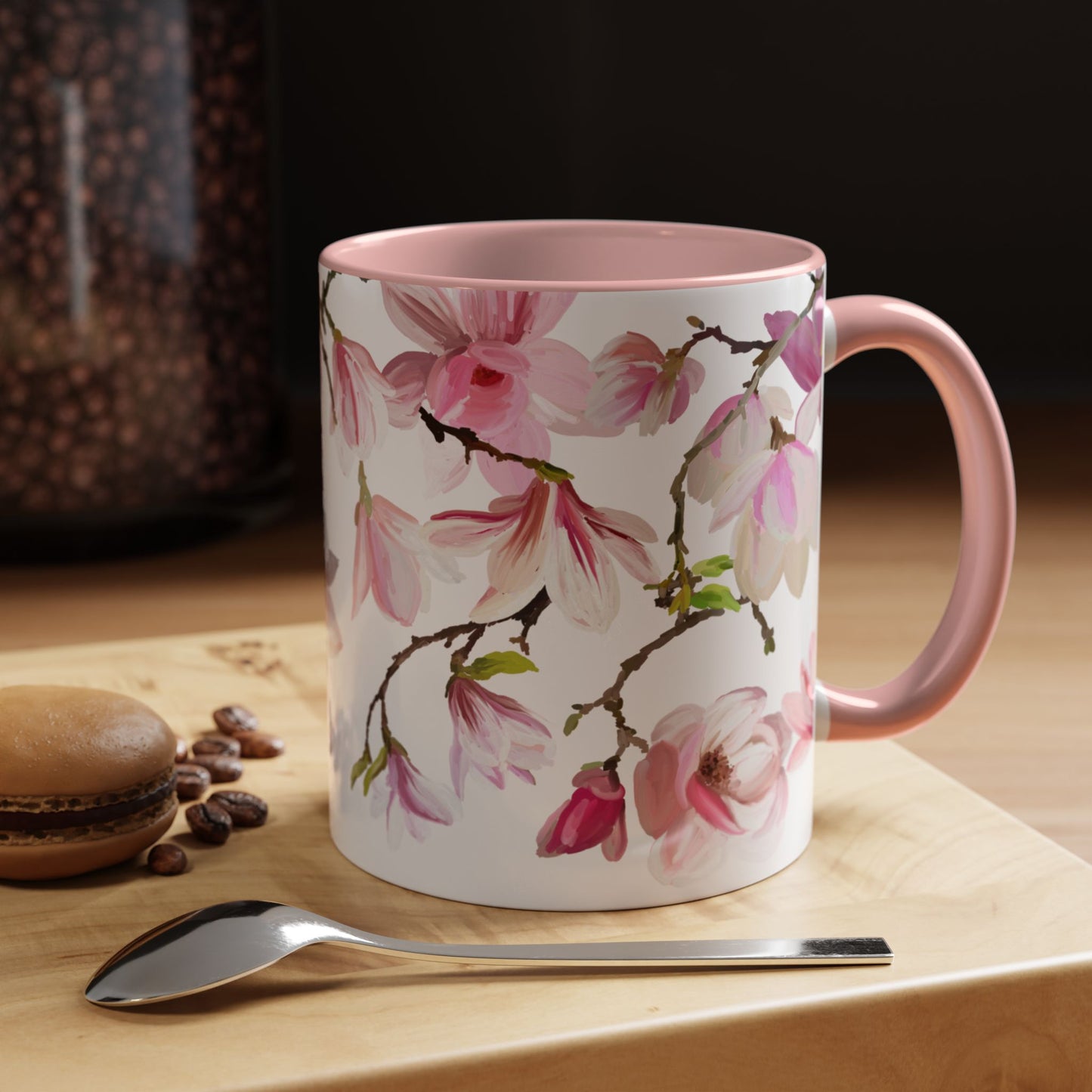 Pink Floral Accent Coffee Mug - 11oz & 15oz - Perfect Gift for Plant Lovers