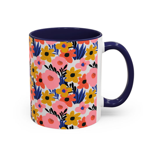 Floral Accent Coffee Mug - Colorful Flower Design, Perfect for Spring and Coffee Lovers