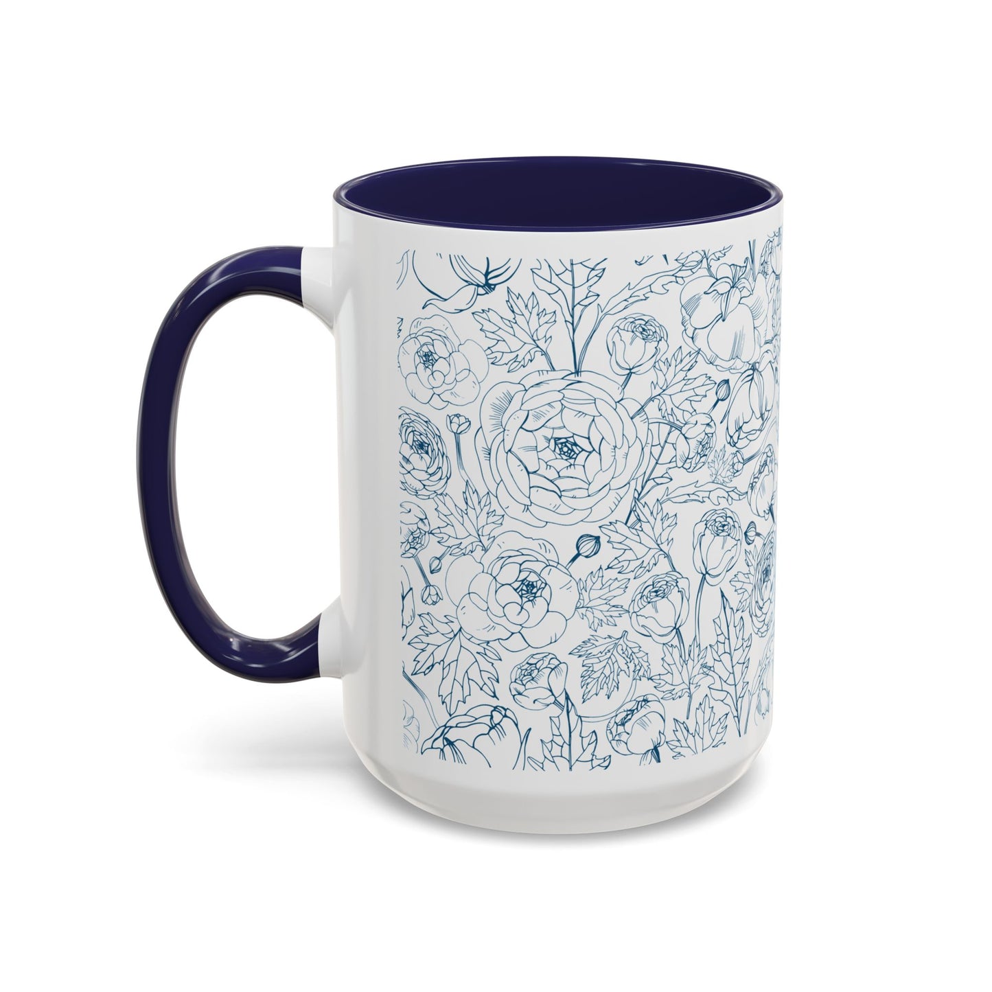 Navy Garden Doodles Coffee Mug - Elegant Tea Cup for Home & Office
