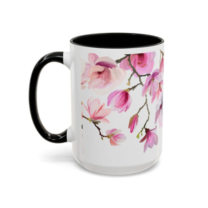 Pink Floral Accent Coffee Mug - 11oz & 15oz - Perfect Gift for Plant Lovers