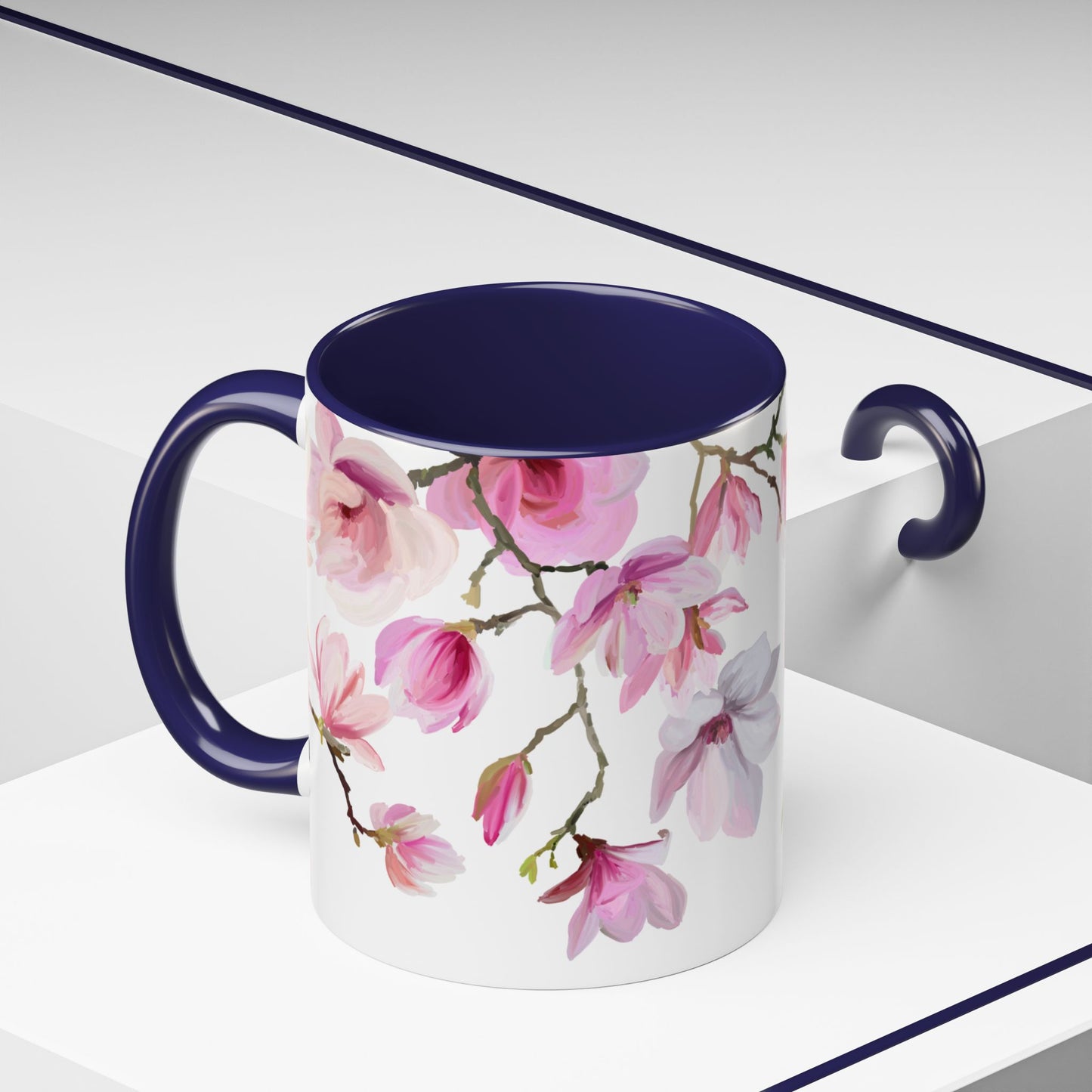 Pink Floral Accent Coffee Mug - 11oz & 15oz - Perfect Gift for Plant Lovers