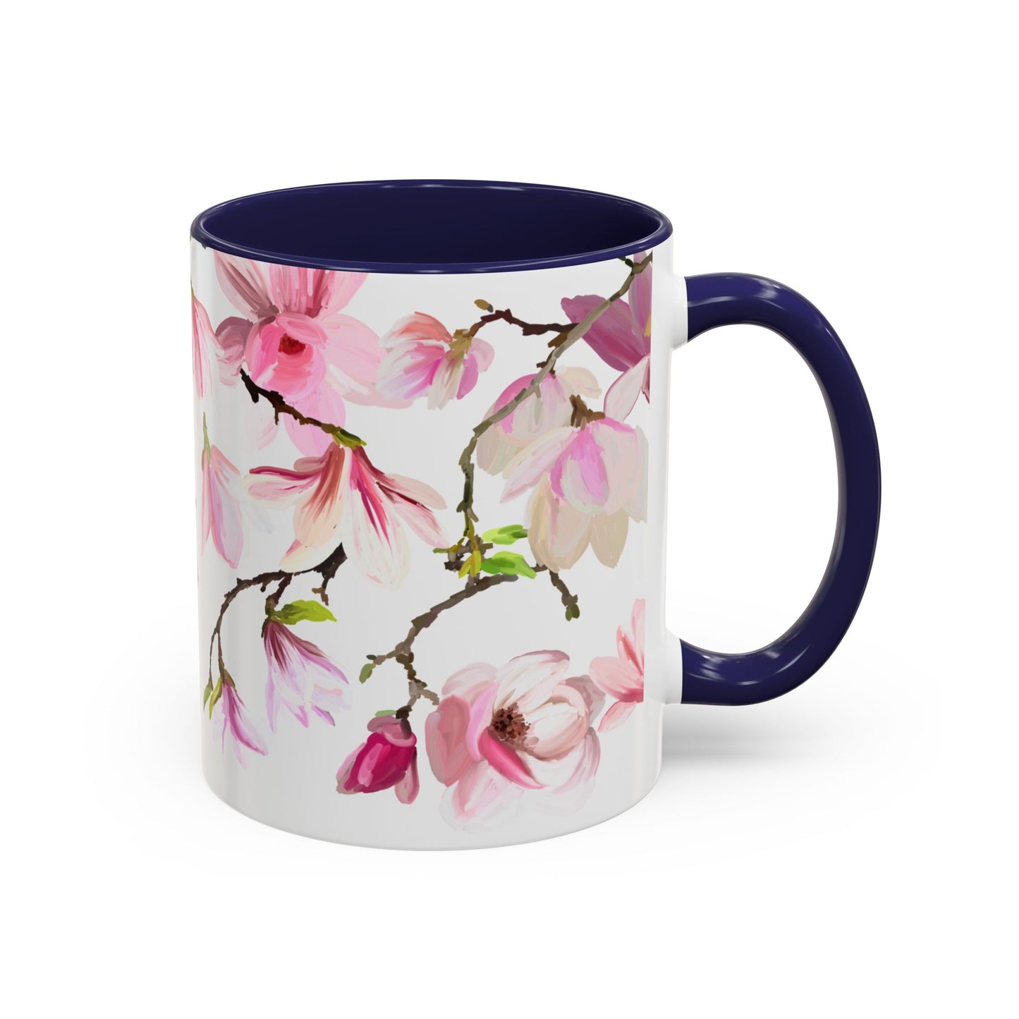 Pink Floral Accent Coffee Mug - 11oz & 15oz - Perfect Gift for Plant Lovers