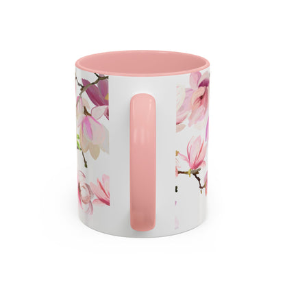 Pink Floral Accent Coffee Mug - 11oz & 15oz - Perfect Gift for Plant Lovers