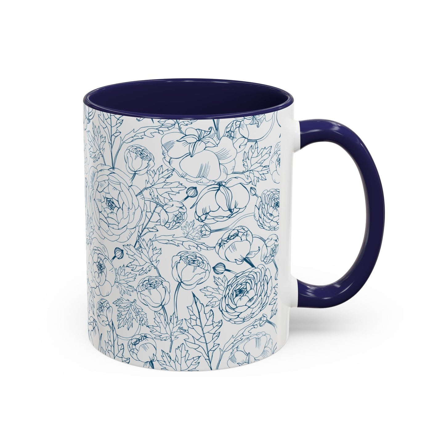 Navy Garden Doodles Coffee Mug - Elegant Tea Cup for Home & Office