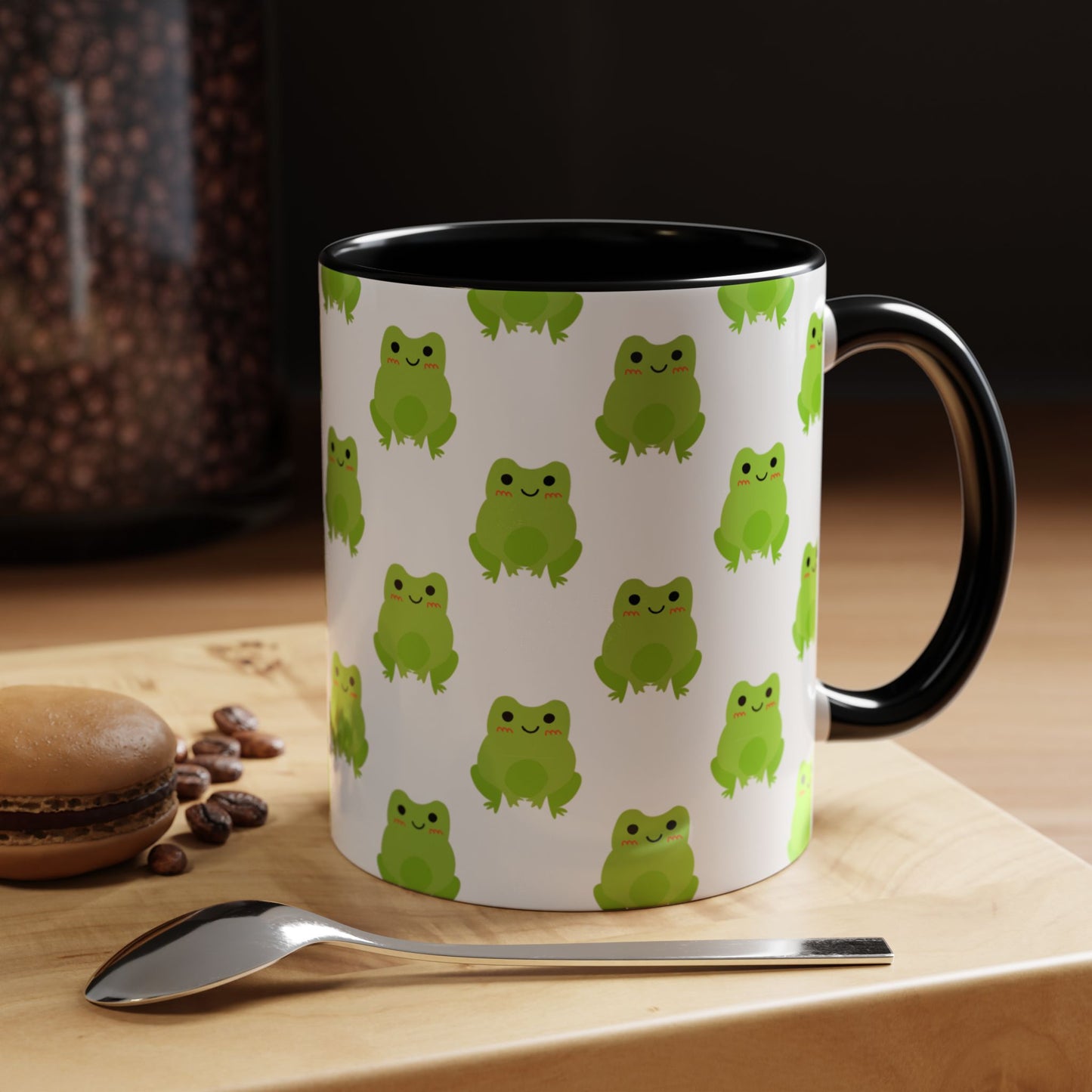 Cute Frog Pattern Coffee Mug – Fun Green Frog Design for Nature Lovers