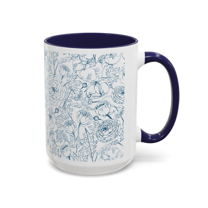 Navy Garden Doodles Coffee Mug - Elegant Tea Cup for Home & Office