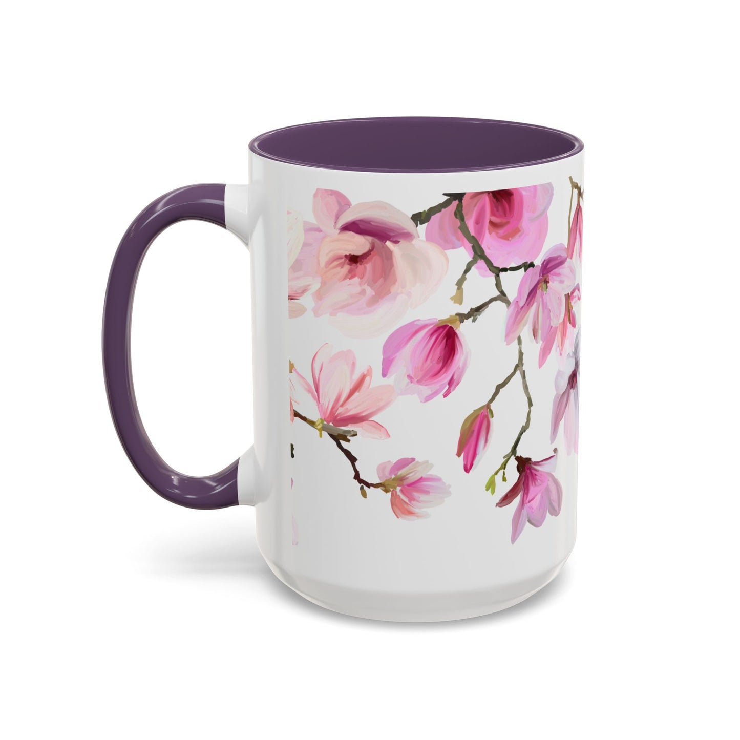 Pink Floral Accent Coffee Mug - 11oz & 15oz - Perfect Gift for Plant Lovers