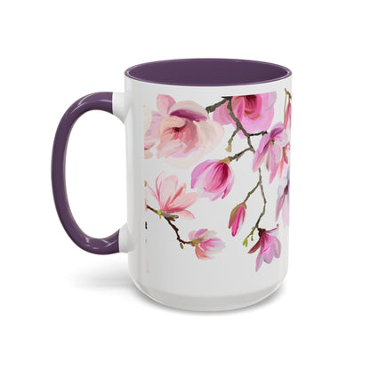 Pink Floral Accent Coffee Mug - 11oz & 15oz - Perfect Gift for Plant Lovers