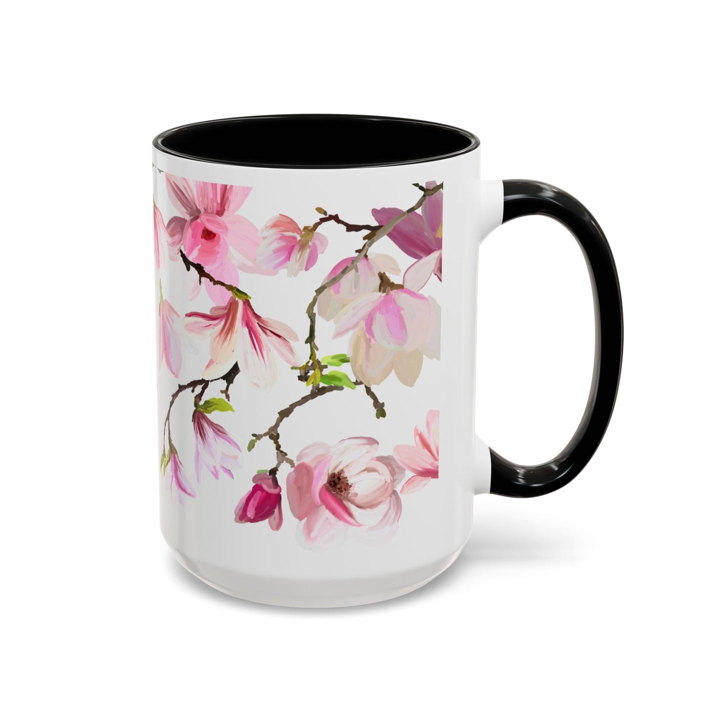 Pink Floral Accent Coffee Mug - 11oz & 15oz - Perfect Gift for Plant Lovers
