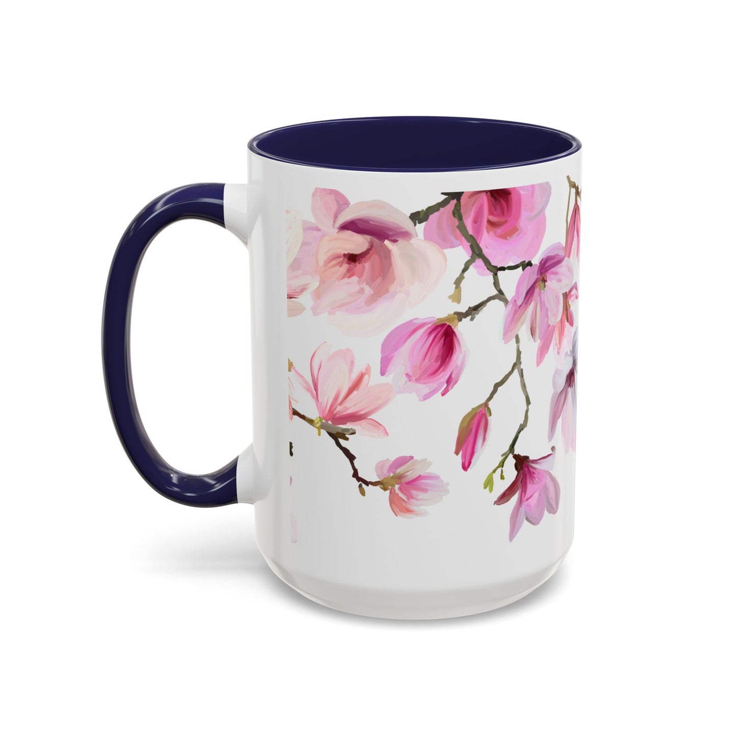 Pink Floral Accent Coffee Mug - 11oz & 15oz - Perfect Gift for Plant Lovers